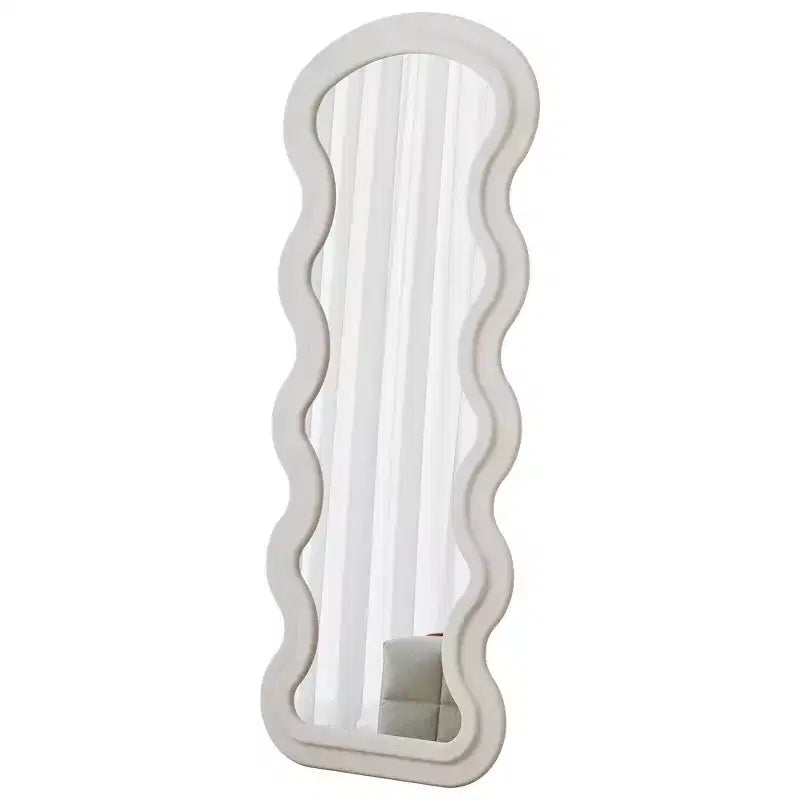 Espejo de cuerpo entero ondulado de franela – Diseño de madera acolchada suave, de pie o de pared, 160 cm, 3 colores