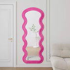Espejo de cuerpo entero ondulado de franela – Diseño de madera acolchada suave, de pie o de pared, 160 cm, 3 colores