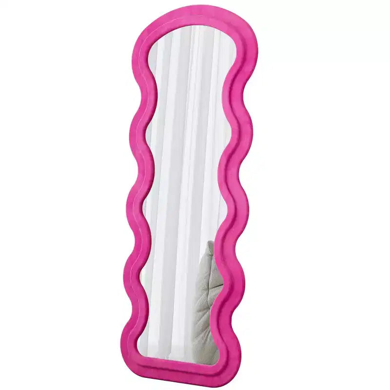 Espejo de cuerpo entero ondulado de franela – Diseño de madera acolchada suave, de pie o de pared, 160 cm, 3 colores