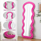 Espejo de cuerpo entero ondulado de franela – Diseño de madera acolchada suave, de pie o de pared, 160 cm, 3 colores