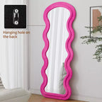 Espejo de cuerpo entero ondulado de franela – Diseño de madera acolchada suave, de pie o de pared, 160 cm, 3 colores
