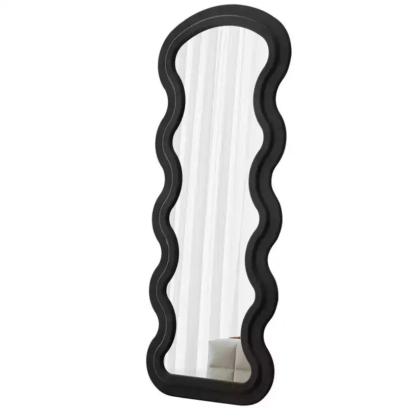 Espejo de cuerpo entero ondulado de franela – Diseño de madera acolchada suave, de pie o de pared, 160 cm, 3 colores