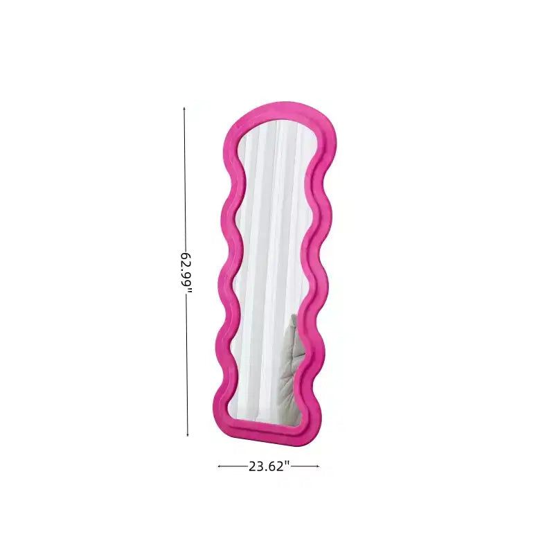 Espejo de cuerpo entero ondulado de franela – Diseño de madera acolchada suave, de pie o de pared, 160 cm, 3 colores