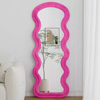 Espejo de cuerpo entero ondulado de franela – Diseño de madera acolchada suave, de pie o de pared, 160 cm, 3 colores