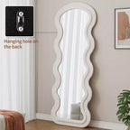 Espejo de cuerpo entero ondulado de franela – Diseño de madera acolchada suave, de pie o de pared, 160 cm, 3 colores