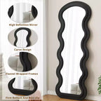 Espejo de cuerpo entero ondulado de franela – Diseño de madera acolchada suave, de pie o de pared, 160 cm, 3 colores