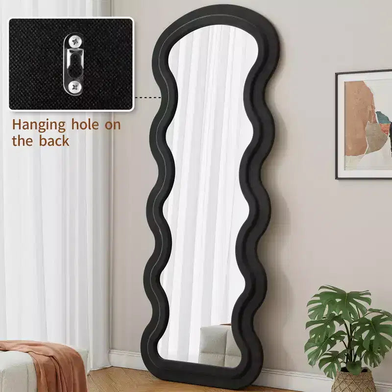 Espejo de cuerpo entero ondulado de franela – Diseño de madera acolchada suave, de pie o de pared, 160 cm, 3 colores