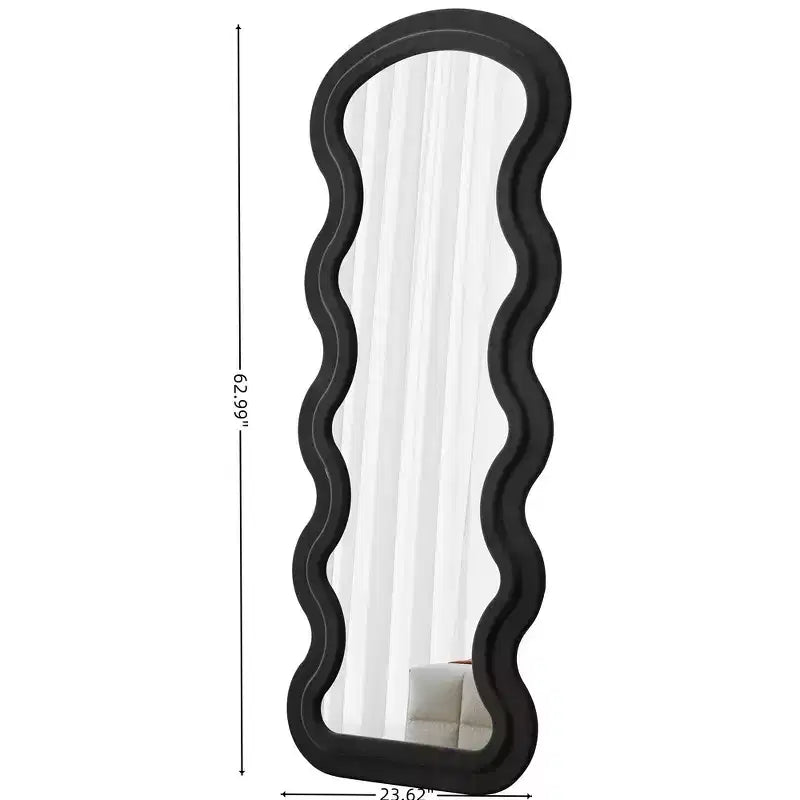 Espejo de cuerpo entero ondulado de franela – Diseño de madera acolchada suave, de pie o de pared, 160 cm, 3 colores