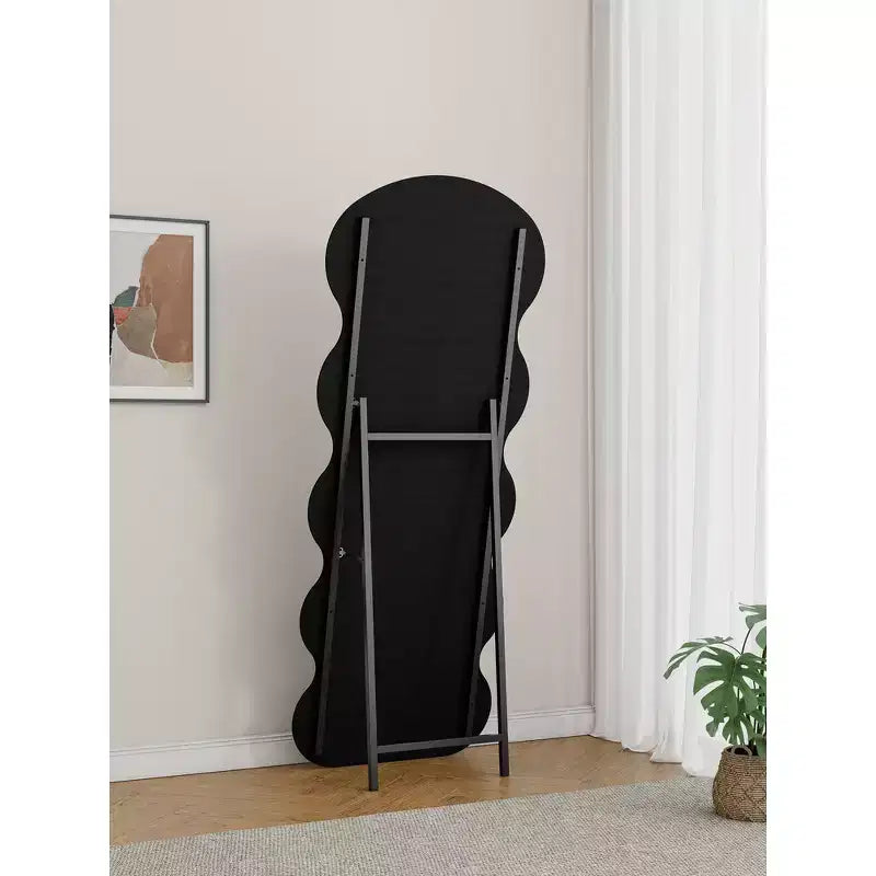 Espejo de cuerpo entero ondulado de franela – Diseño de madera acolchada suave, de pie o de pared, 160 cm, 3 colores
