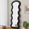 Whisen Flannel Wavy Full-Length Mirror with Soft Padded Wooden Design, Irregular Floor or Wall Mirror, 3 Colors