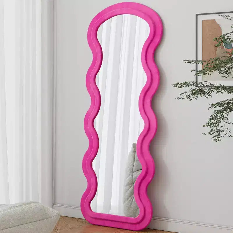 Espejo de cuerpo entero ondulado de franela – Diseño de madera acolchada suave, de pie o de pared, 160 cm, 3 colores