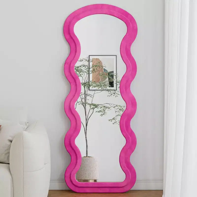 Espejo de cuerpo entero ondulado de franela – Diseño de madera acolchada suave, de pie o de pared, 160 cm, 3 colores