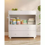 Mesa cambiador, cómoda cambiador moderna de madera con 2 cajones, cambiador multiusos para bebés para cuarto de bebé, dormitorio