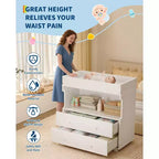 Mesa cambiador, cómoda cambiador moderna de madera con 2 cajones, cambiador multiusos para bebés para cuarto de bebé, dormitorio