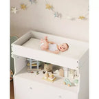 Mesa cambiador, cómoda cambiador moderna de madera con 2 cajones, cambiador multiusos para bebés para cuarto de bebé, dormitorio