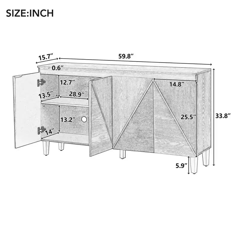 Mueble Aparador de Buffet – Estantes Ajustables, 4 Puertas Bicolores, Gris Claro y Oscuro