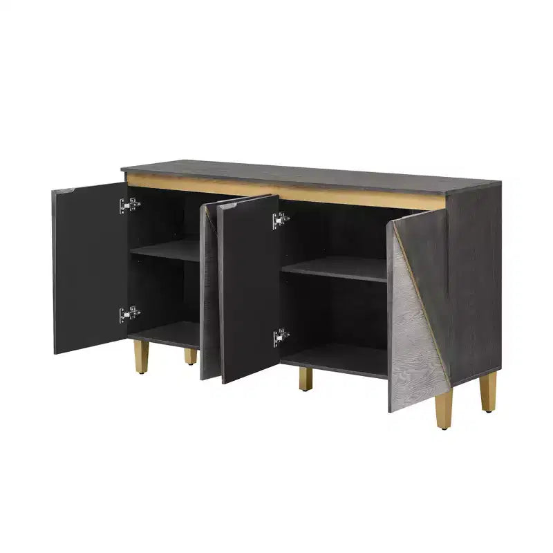 Mueble Aparador de Buffet – Estantes Ajustables, 4 Puertas Bicolores, Gris Claro y Oscuro