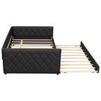 Sofá cama Full XL tapizado con nido – Estructura de pino, cuero de PU, reposabrazos con capitoné