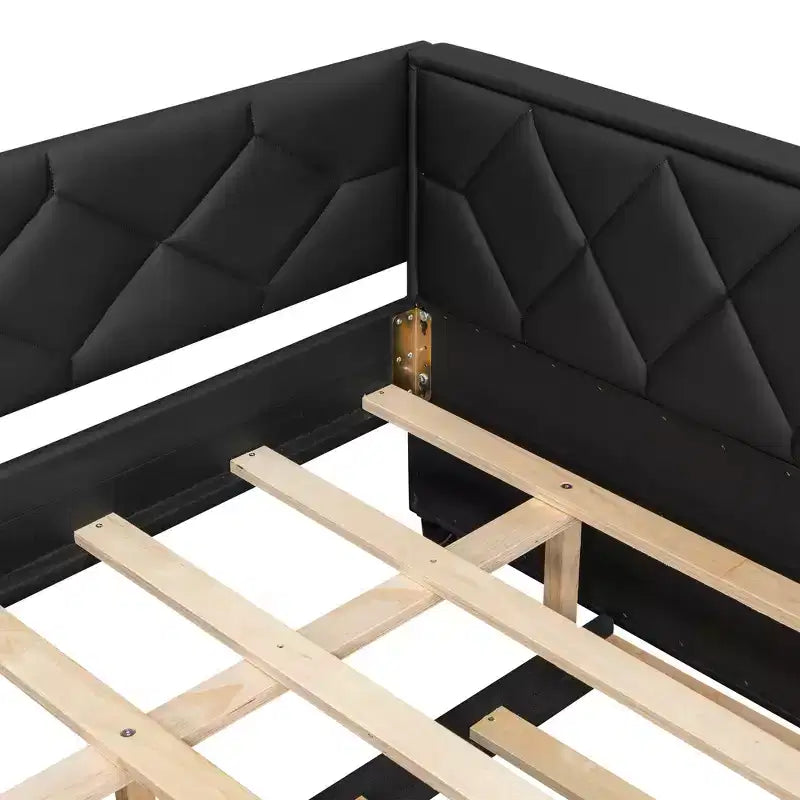 Sofá cama Full XL tapizado con nido – Estructura de pino, cuero de PU, reposabrazos con capitoné