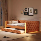 Sofá cama Full XL tapizado con nido – Estructura de pino, cuero de PU, reposabrazos con capitoné