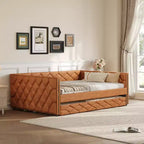 Sofá cama Full XL tapizado con nido – Estructura de pino, cuero de PU, reposabrazos con capitoné