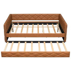 Sofá cama Full XL tapizado con nido – Estructura de pino, cuero de PU, reposabrazos con capitoné