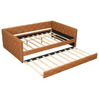 Sofá cama Full XL tapizado con nido – Estructura de pino, cuero de PU, reposabrazos con capitoné