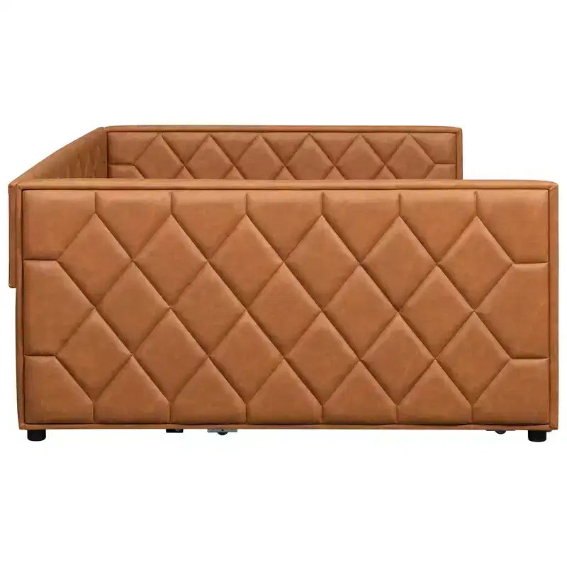 Sofá cama Full XL tapizado con nido – Estructura de pino, cuero de PU, reposabrazos con capitoné
