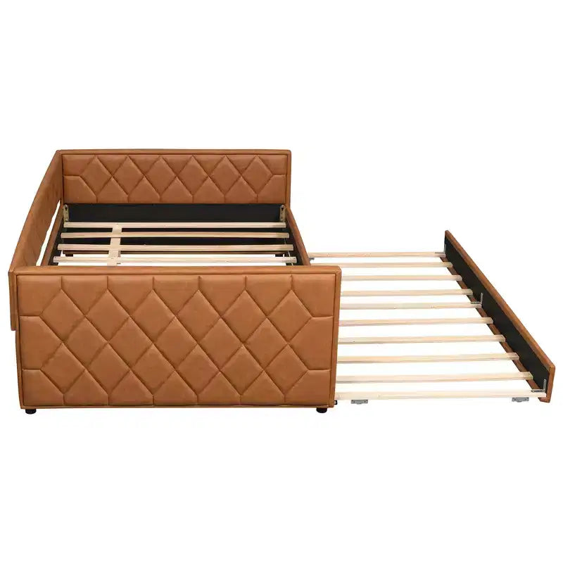 Sofá cama Full XL tapizado con nido – Estructura de pino, cuero de PU, reposabrazos con capitoné