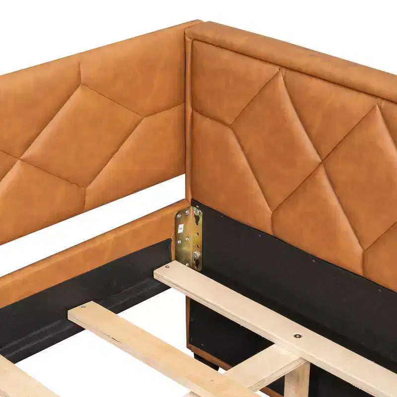 Sofá cama Full XL tapizado con nido – Estructura de pino, cuero de PU, reposabrazos con capitoné