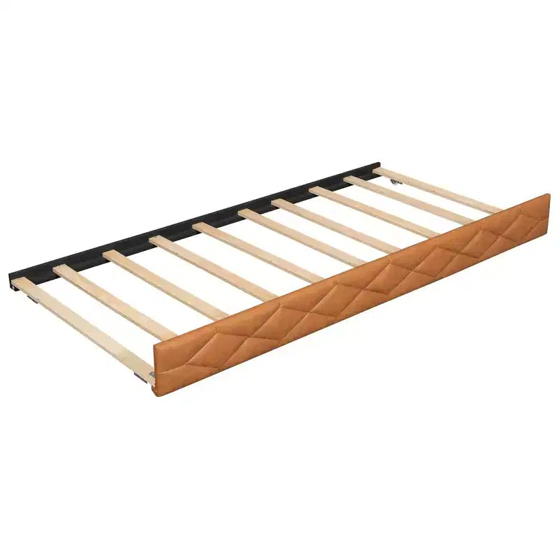 Sofá cama Full XL tapizado con nido – Estructura de pino, cuero de PU, reposabrazos con capitoné