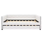 Sofá cama Full XL tapizado con nido – Estructura de pino, cuero de PU, reposabrazos con capitoné