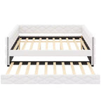 Sofá cama Full XL tapizado con nido – Estructura de pino, cuero de PU, reposabrazos con capitoné