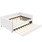 Sofá cama Full XL tapizado con nido – Estructura de pino, cuero de PU, reposabrazos con capitoné