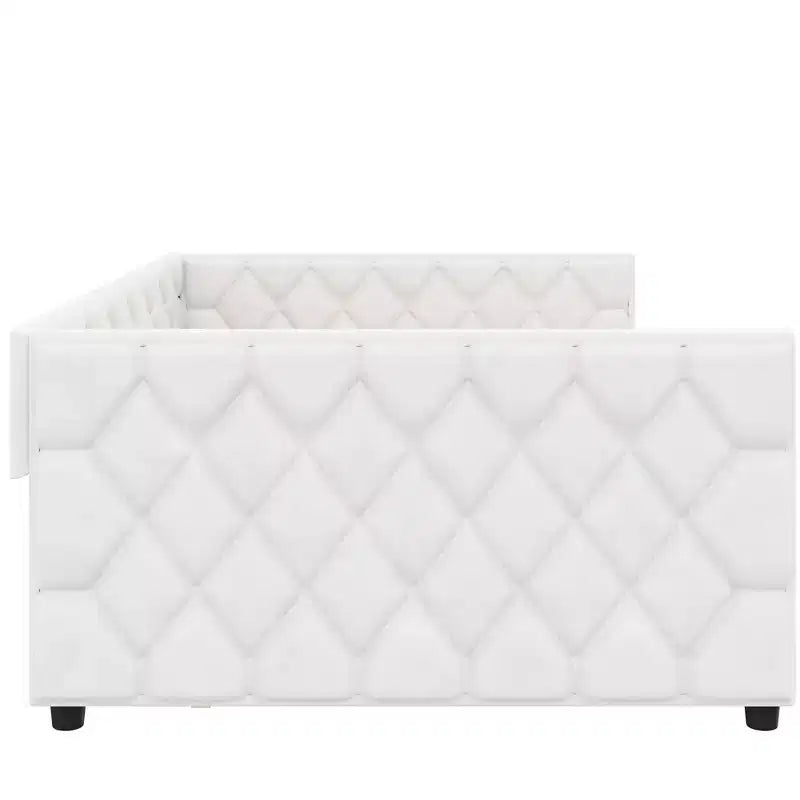 Sofá cama Full XL tapizado con nido – Estructura de pino, cuero de PU, reposabrazos con capitoné