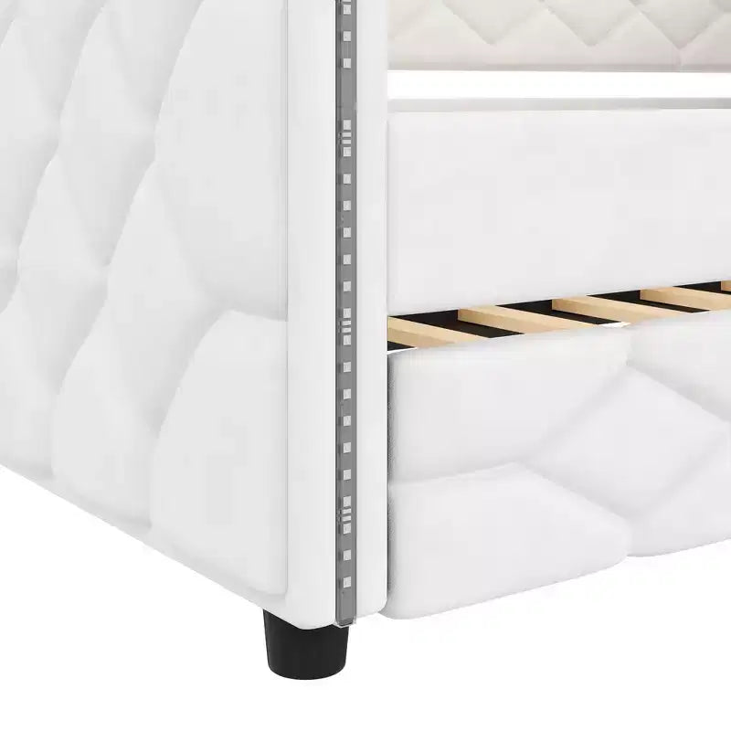 Sofá cama Full XL tapizado con nido – Estructura de pino, cuero de PU, reposabrazos con capitoné