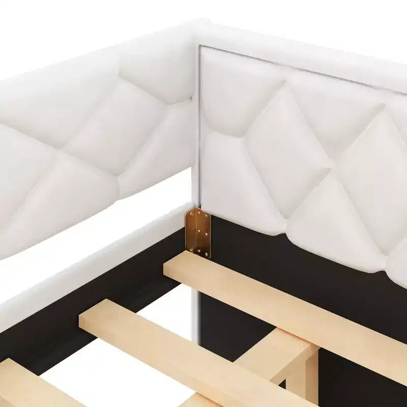 Sofá cama Full XL tapizado con nido – Estructura de pino, cuero de PU, reposabrazos con capitoné