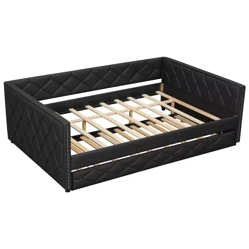 Sofá cama Full XL tapizado con nido – Estructura de pino, cuero de PU, reposabrazos con capitoné