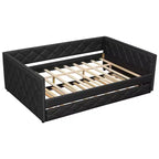 Sofá cama Full XL tapizado con nido – Estructura de pino, cuero de PU, reposabrazos con capitoné