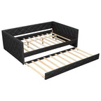 Sofá cama Full XL tapizado con nido – Estructura de pino, cuero de PU, reposabrazos con capitoné
