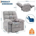 Sillón Reclinable de Masaje con Calor - Mecedora Giratoria 360°, Sofá Individual Grande con Vibración, USB y Bolsillos de Almacenamiento para Sala de Estar/Dormitorio