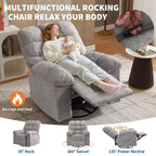 Sillón Reclinable de Masaje con Calor - Mecedora Giratoria 360°, Sofá Individual Grande con Vibración, USB y Bolsillos de Almacenamiento para Sala de Estar/Dormitorio