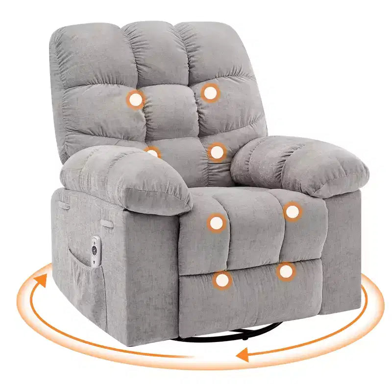 Sillón Reclinable de Masaje con Calor - Mecedora Giratoria 360°, Sofá Individual Grande con Vibración, USB y Bolsillos de Almacenamiento para Sala de Estar/Dormitorio