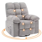 Sillón Reclinable de Masaje con Calor - Mecedora Giratoria 360°, Sofá Individual Grande con Vibración, USB y Bolsillos de Almacenamiento para Sala de Estar/Dormitorio