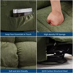 Sillón Reclinable de Masaje con Calor - Mecedora Giratoria 360°, Sofá Individual Grande con Vibración, USB y Bolsillos de Almacenamiento para Sala de Estar/Dormitorio