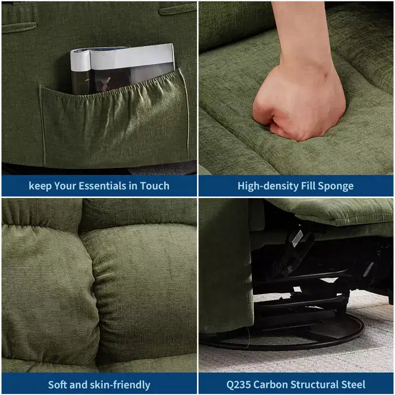 Sillón Reclinable de Masaje con Calor - Mecedora Giratoria 360°, Sofá Individual Grande con Vibración, USB y Bolsillos de Almacenamiento para Sala de Estar/Dormitorio