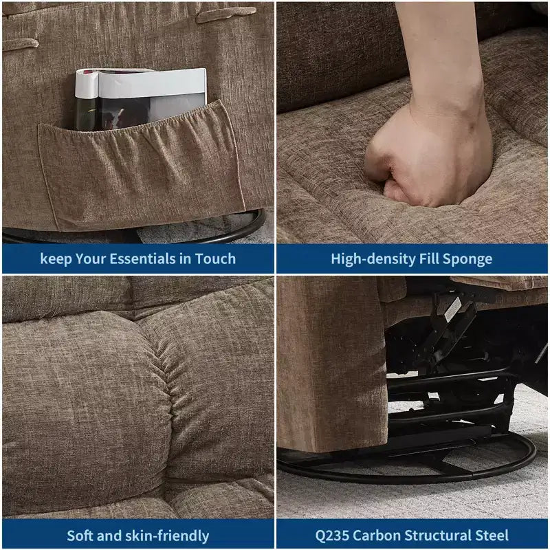 Sillón Reclinable de Masaje con Calor - Mecedora Giratoria 360°, Sofá Individual Grande con Vibración, USB y Bolsillos de Almacenamiento para Sala de Estar/Dormitorio