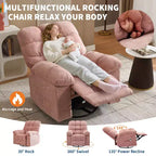 Sillón Reclinable de Masaje con Calor - Mecedora Giratoria 360°, Sofá Individual Grande con Vibración, USB y Bolsillos de Almacenamiento para Sala de Estar/Dormitorio