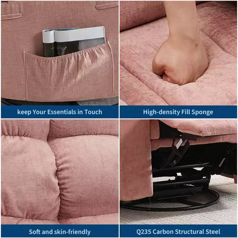 Sillón Reclinable de Masaje con Calor - Mecedora Giratoria 360°, Sofá Individual Grande con Vibración, USB y Bolsillos de Almacenamiento para Sala de Estar/Dormitorio