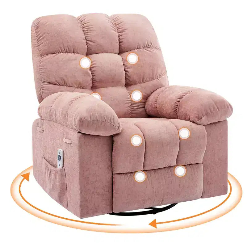 Sillón Reclinable de Masaje con Calor - Mecedora Giratoria 360°, Sofá Individual Grande con Vibración, USB y Bolsillos de Almacenamiento para Sala de Estar/Dormitorio